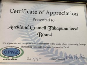 A certificate to the Devonport-Takapuna Local Board